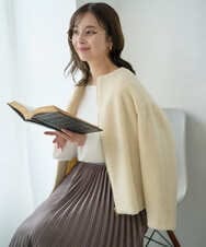 F1JAD42250 MK MICHEL KLEIN(小さいサイズ)(メゾン ドゥ サンク) 【小さいサイズ】ノーカラーボアブルゾン/洗える アイボリー