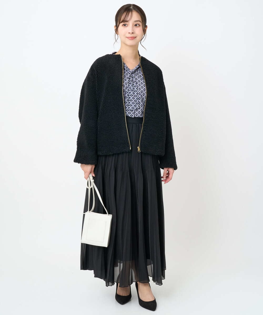 F1JAD42250 MK MICHEL KLEIN(小さいサイズ)(メゾン ドゥ サンク) 【小さいサイズ】ノーカラーボアブルゾン/洗える アイボリー