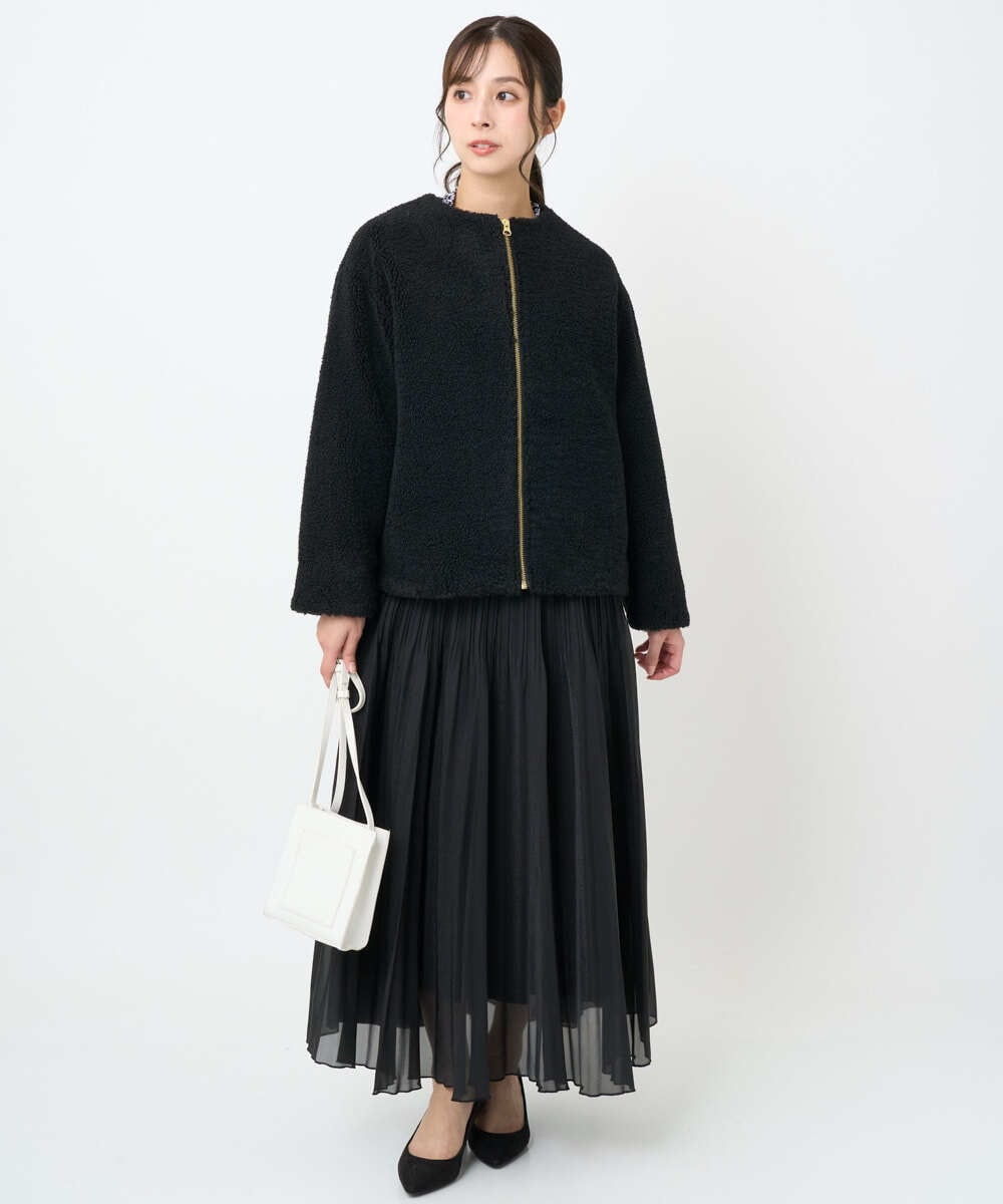 F1JAD42250 MK MICHEL KLEIN(小さいサイズ)(メゾン ドゥ サンク) 【小さいサイズ】ノーカラーボアブルゾン/洗える アイボリー