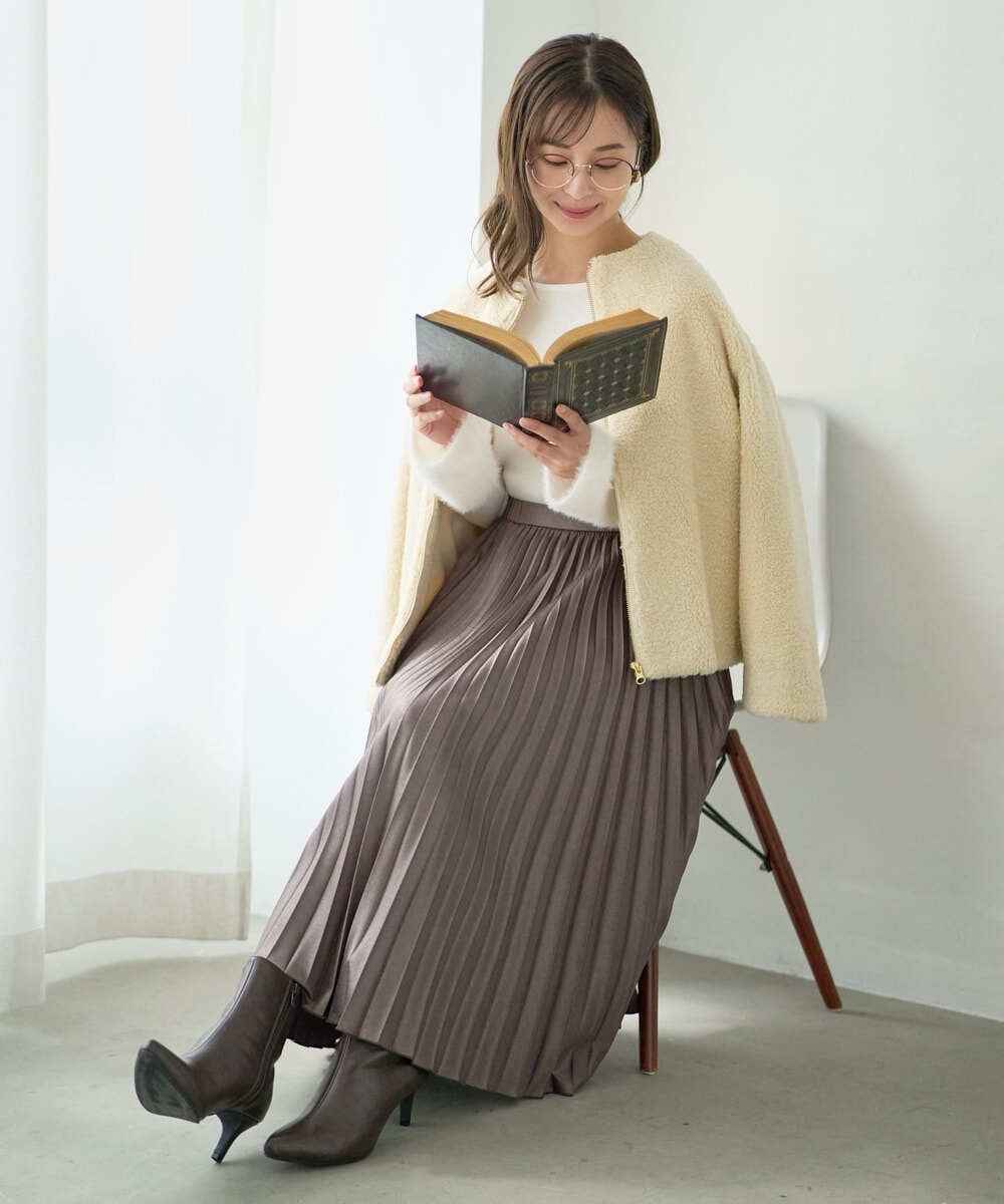 F1JAD42250 MK MICHEL KLEIN(小さいサイズ)(メゾン ドゥ サンク) 【小さいサイズ】ノーカラーボアブルゾン/洗える アイボリー