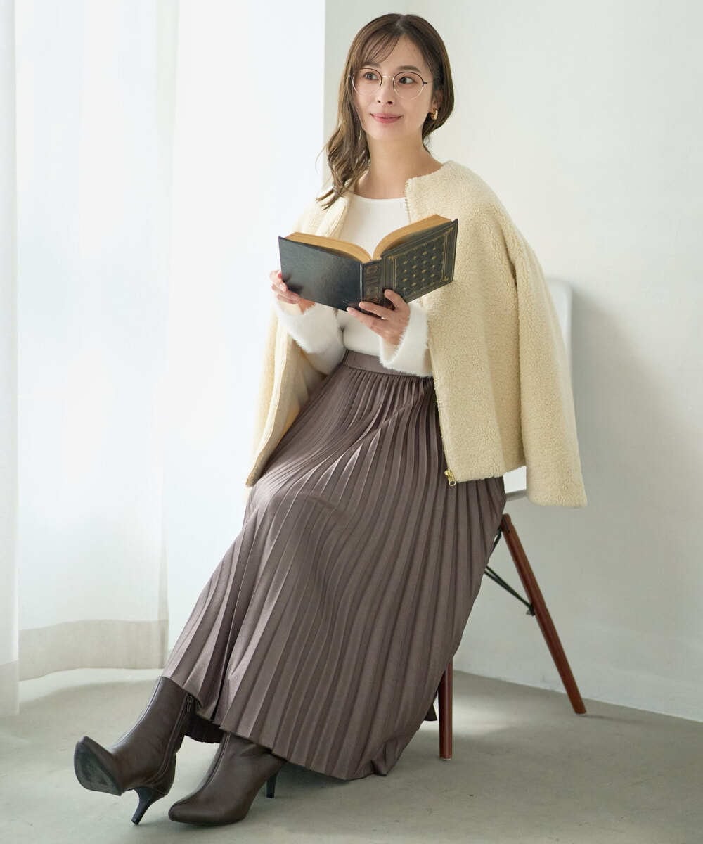 F1JAD42250 MK MICHEL KLEIN(小さいサイズ)(メゾン ドゥ サンク) 【小さいサイズ】ノーカラーボアブルゾン/洗える アイボリー