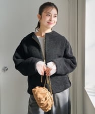 F1JAD42250 MK MICHEL KLEIN(小さいサイズ)(メゾン ドゥ サンク) 【小さいサイズ】ノーカラーボアブルゾン/洗える ブラック