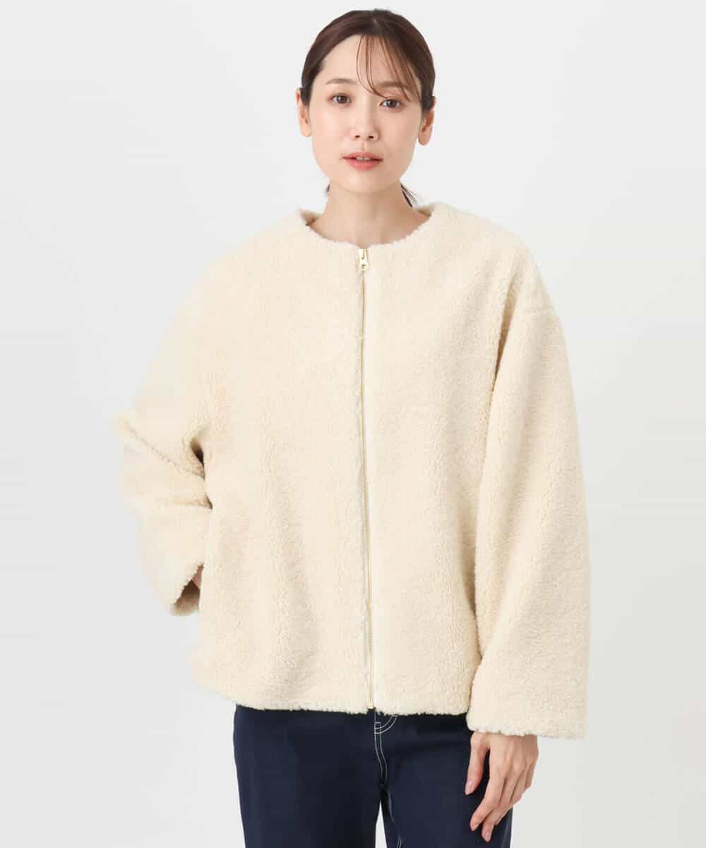 F1JAD42250 MK MICHEL KLEIN(小さいサイズ)(メゾン ドゥ サンク) 【小さいサイズ】ノーカラーボアブルゾン/洗える アイボリー