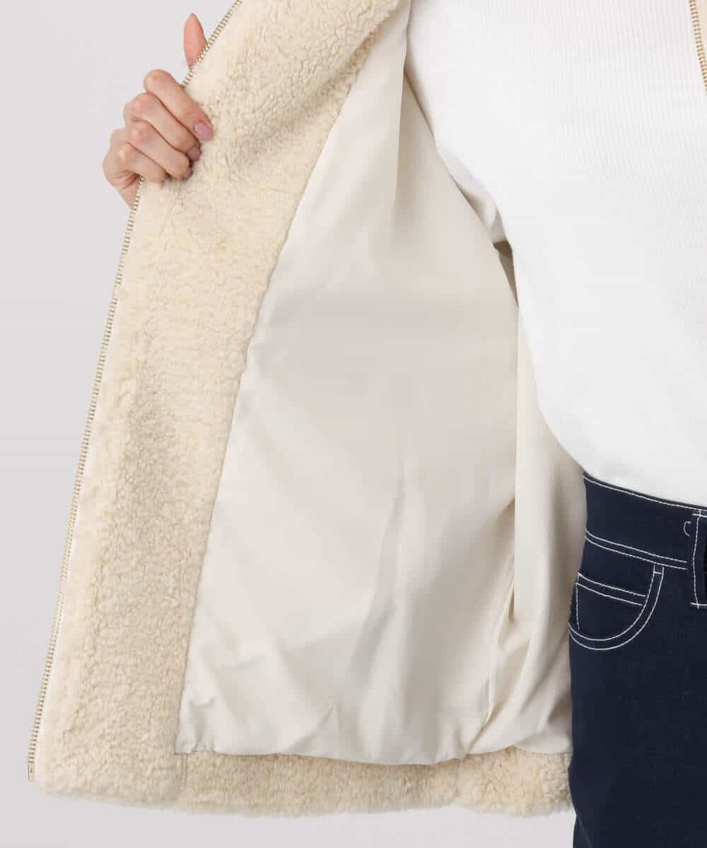 F1JAD42250 MK MICHEL KLEIN(小さいサイズ)(メゾン ドゥ サンク) 【小さいサイズ】ノーカラーボアブルゾン/洗える アイボリー