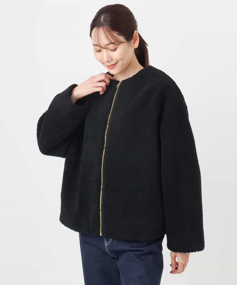 F1JAD42250 MK MICHEL KLEIN(小さいサイズ)(メゾン ドゥ サンク) 【小さいサイズ】ノーカラーボアブルゾン/洗える アイボリー