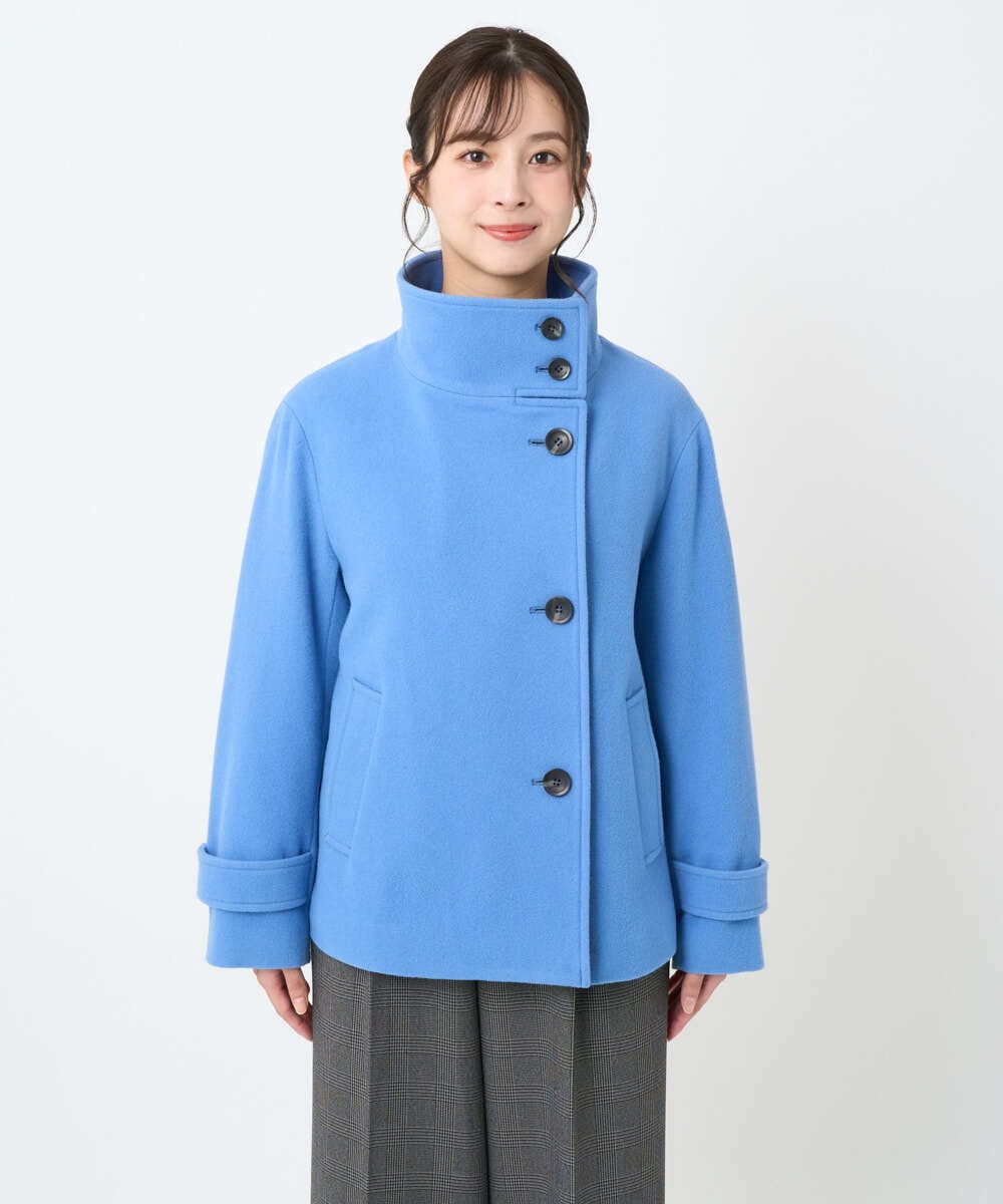 F1JAD54380 MK MICHEL KLEIN(小さいサイズ)(メゾン ドゥ サンク) 【小さいサイズ】エアリアルウール スタンドカラーショートコート ブルー