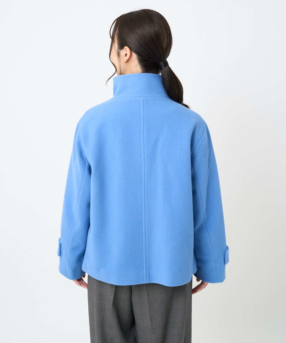 F1JAD54380 MK MICHEL KLEIN(小さいサイズ)(メゾン ドゥ サンク) 【小さいサイズ】エアリアルウール スタンドカラーショートコート ブルー