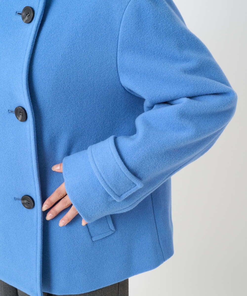 F1JAD54380 MK MICHEL KLEIN(小さいサイズ)(メゾン ドゥ サンク) 【小さいサイズ】エアリアルウール スタンドカラーショートコート ブルー