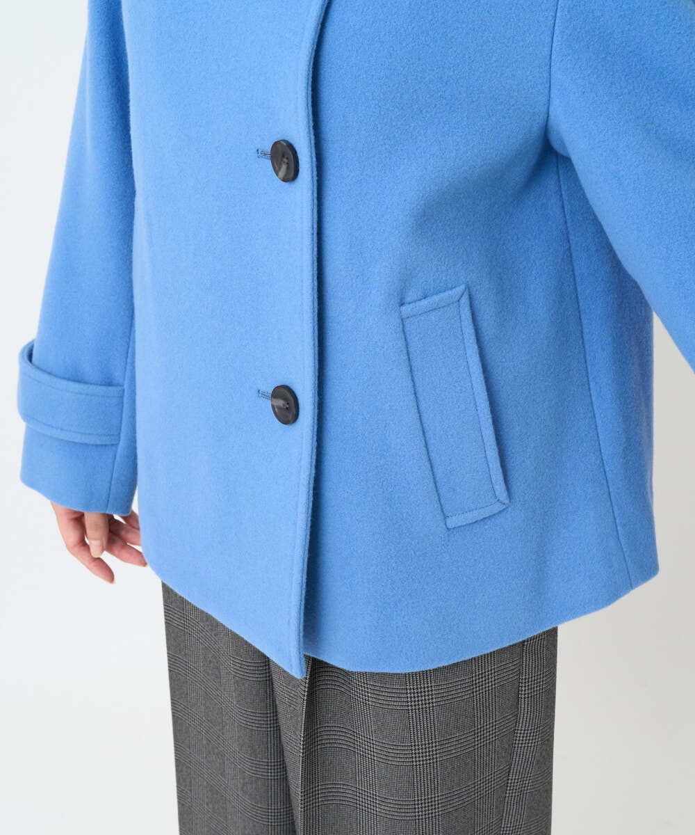 F1JAD54380 MK MICHEL KLEIN(小さいサイズ)(メゾン ドゥ サンク) 【小さいサイズ】エアリアルウール スタンドカラーショートコート ブルー