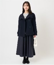 F1JAD54380 MK MICHEL KLEIN(小さいサイズ)(メゾン ドゥ サンク) 【小さいサイズ】エアリアルウール スタンドカラーショートコート ブルー