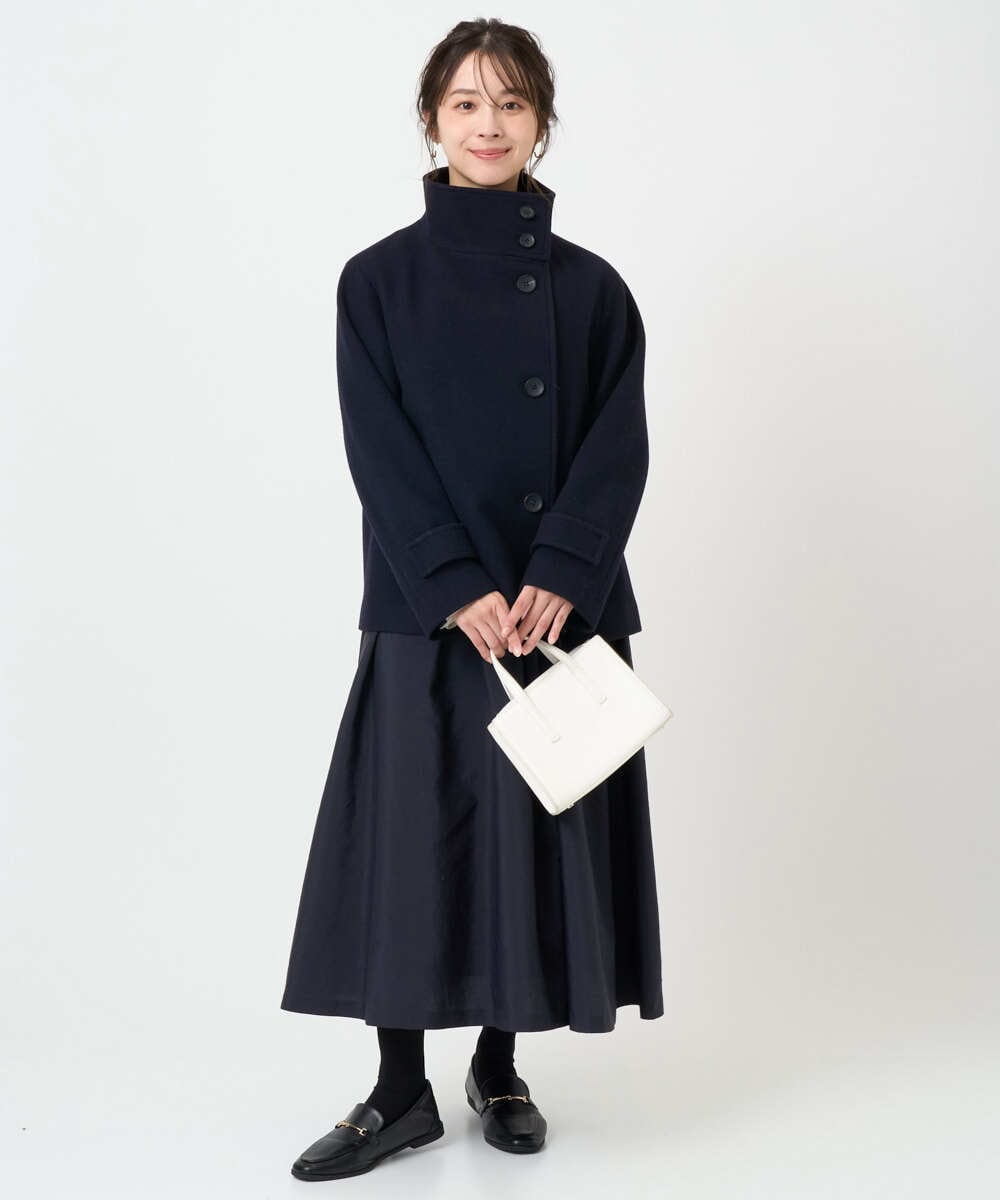 F1JAD54380 MK MICHEL KLEIN(小さいサイズ)(メゾン ドゥ サンク) 【小さいサイズ】エアリアルウール スタンドカラーショートコート ブルー