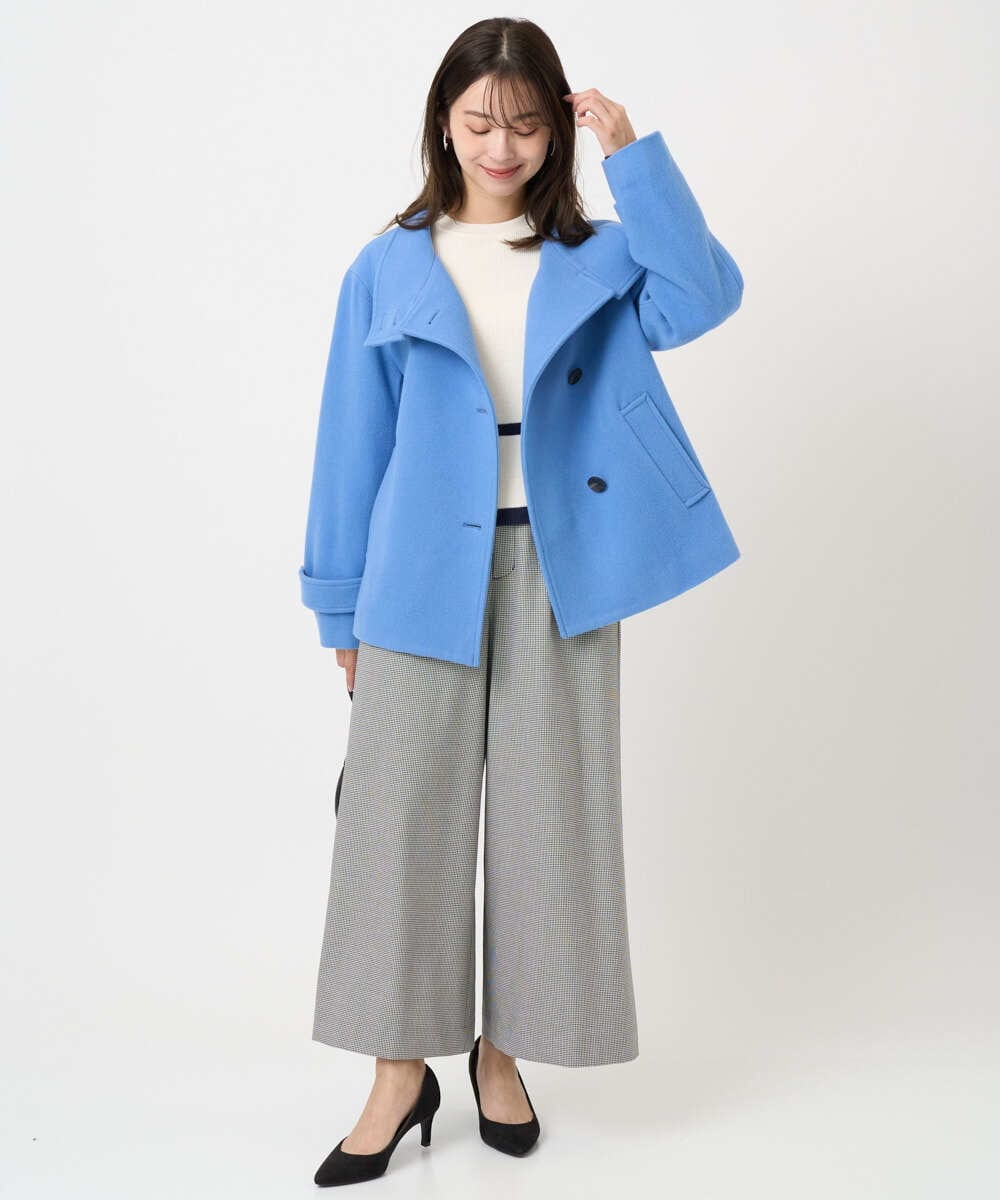 F1JAD54380 MK MICHEL KLEIN(小さいサイズ)(メゾン ドゥ サンク) 【小さいサイズ】エアリアルウール スタンドカラーショートコート ブルー