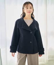 F1JAD54380 MK MICHEL KLEIN(小さいサイズ)(メゾン ドゥ サンク) 【小さいサイズ】エアリアルウール スタンドカラーショートコート ブルー