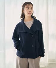 F1JAD54380 MK MICHEL KLEIN(小さいサイズ)(メゾン ドゥ サンク) 【小さいサイズ】エアリアルウール スタンドカラーショートコート ブルー