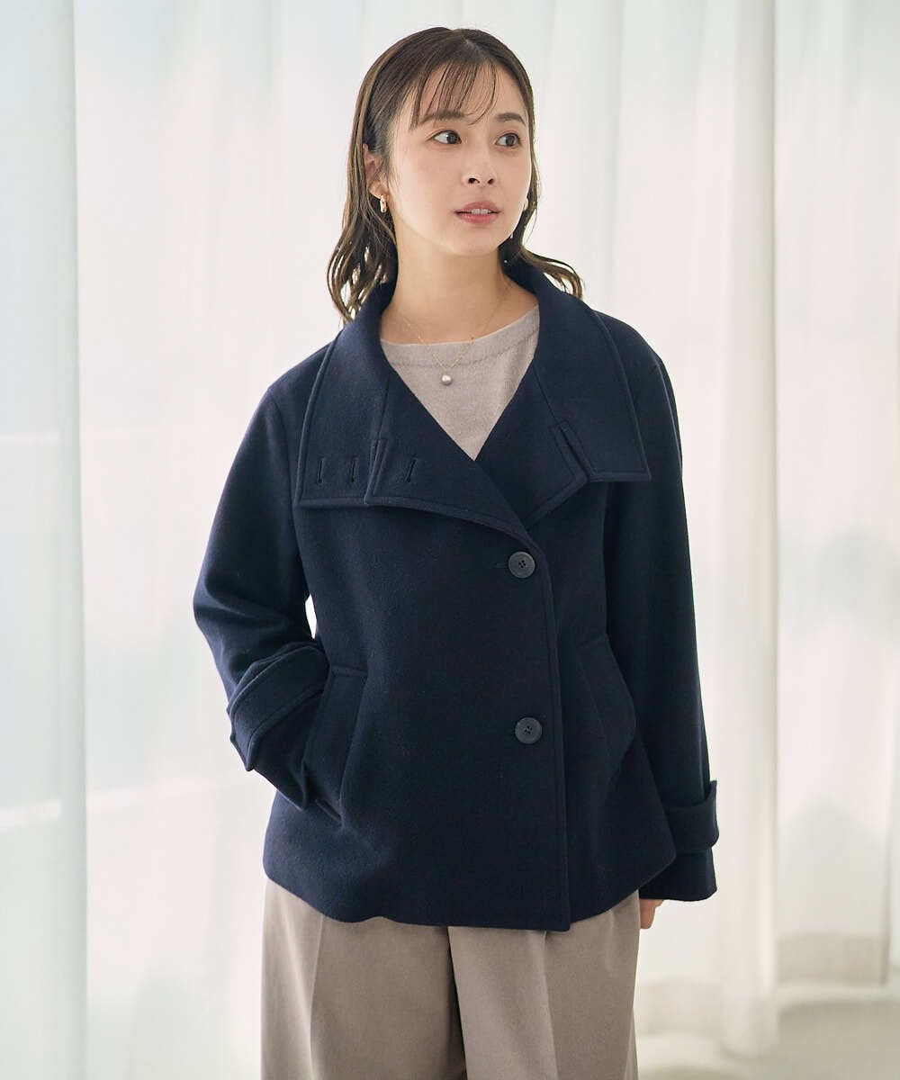 F1JAD54380 MK MICHEL KLEIN(小さいサイズ)(メゾン ドゥ サンク) 【小さいサイズ】エアリアルウール スタンドカラーショートコート ブルー