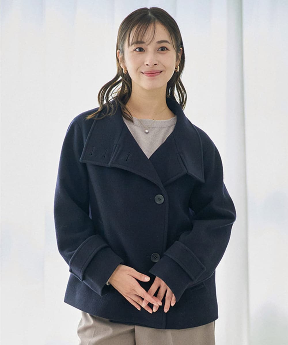 F1JAD54380 MK MICHEL KLEIN(小さいサイズ)(メゾン ドゥ サンク) 【小さいサイズ】エアリアルウール スタンドカラーショートコート ブルー