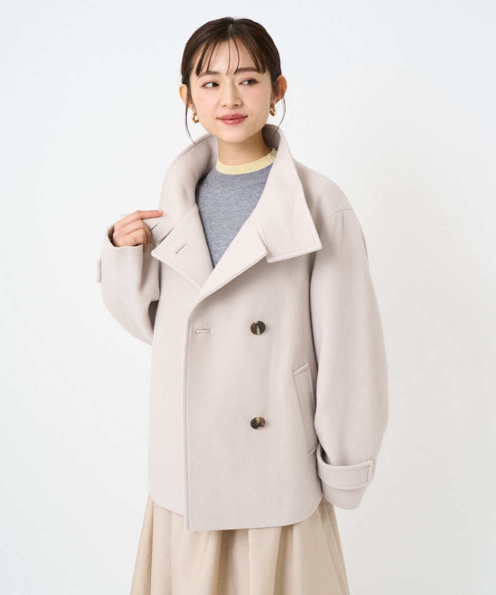 F1JAD54380 MK MICHEL KLEIN(小さいサイズ)(メゾン ドゥ サンク) 【小さいサイズ】エアリアルウール スタンドカラーショートコート ブルー