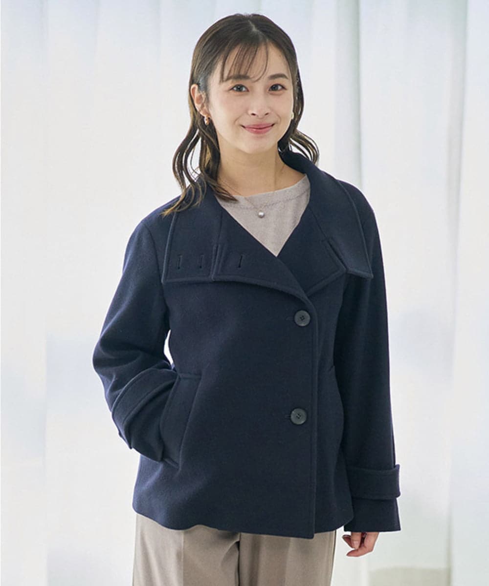 F1JAD54380 MK MICHEL KLEIN(小さいサイズ)(メゾン ドゥ サンク) 【小さいサイズ】エアリアルウール スタンドカラーショートコート ブルー