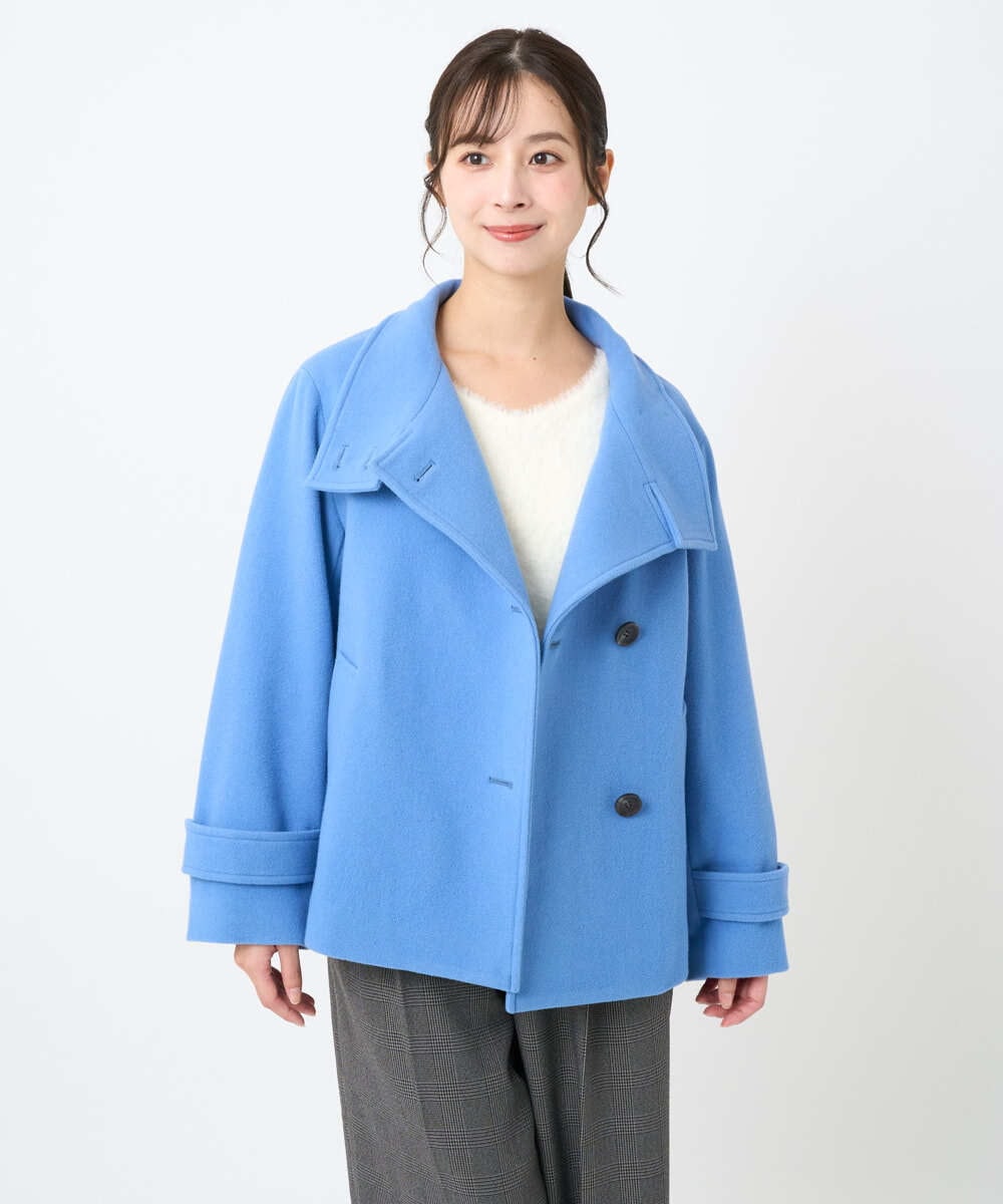 F1JAD54380 MK MICHEL KLEIN(小さいサイズ)(メゾン ドゥ サンク) 【小さいサイズ】エアリアルウール スタンドカラーショートコート ブルー