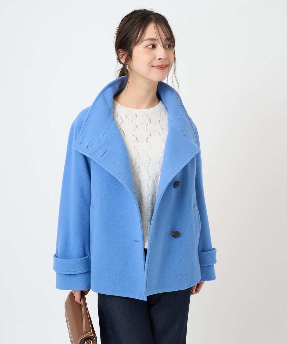 F1JAD54380 MK MICHEL KLEIN(小さいサイズ)(メゾン ドゥ サンク) 【小さいサイズ】エアリアルウール スタンドカラーショートコート ブルー