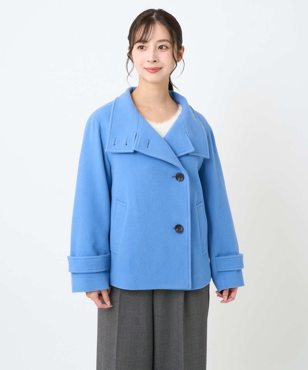 F1JAD54380 MK MICHEL KLEIN(小さいサイズ)(メゾン ドゥ サンク) 【小さいサイズ】エアリアルウール スタンドカラーショートコート ブルー