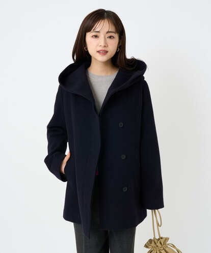 F1JAD55360 MK MICHEL KLEIN(小さいサイズ) 【小さいサイズ】エアリアルウール ミドル丈フーデットコート