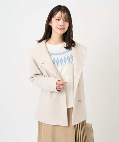 F1JAD55360  【小さいサイズ】エアリアルウール ミドル丈フーデットコート