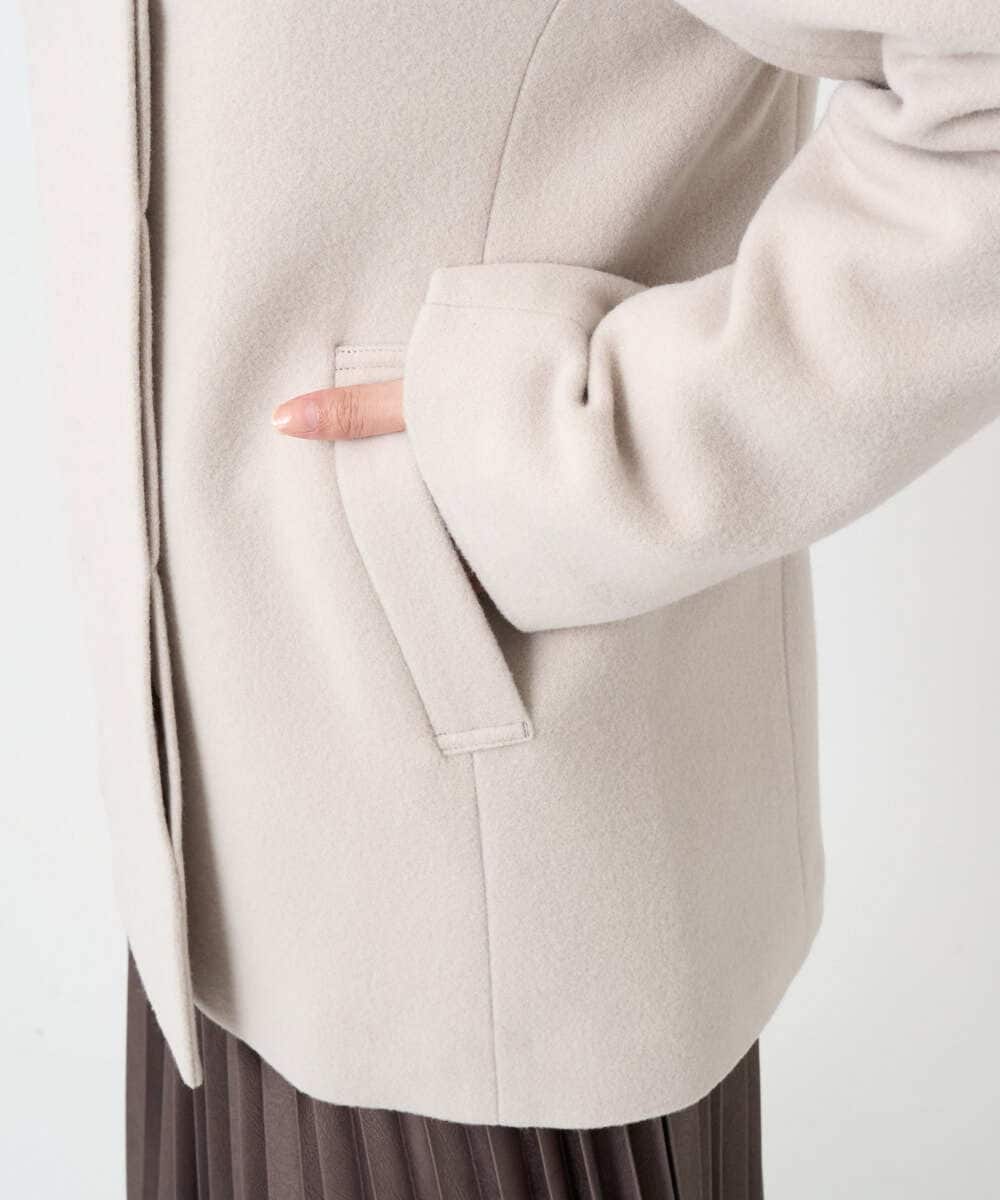 F1JAD55360 MK MICHEL KLEIN(小さいサイズ)(メゾン ドゥ サンク) 【小さいサイズ】エアリアルウール ミドル丈フーデットコート ベージュ