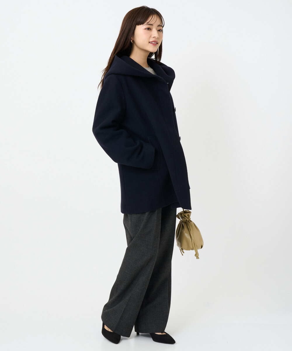 F1JAD55360 MK MICHEL KLEIN(小さいサイズ)(メゾン ドゥ サンク) 【小さいサイズ】エアリアルウール ミドル丈フーデットコート ベージュ