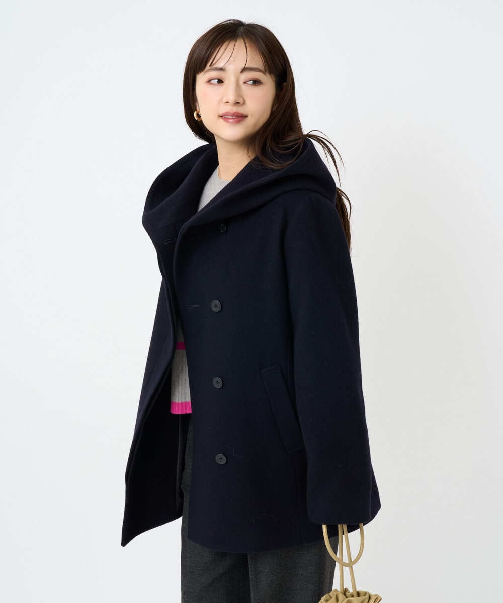 F1JAD55360 MK MICHEL KLEIN(小さいサイズ)(メゾン ドゥ サンク) 【小さいサイズ】エアリアルウール ミドル丈フーデットコート ベージュ