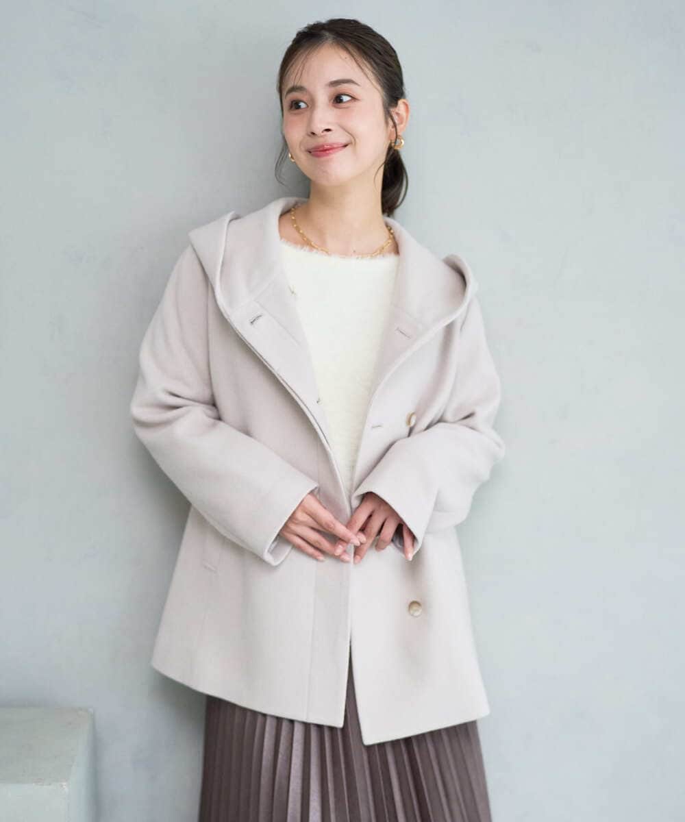 F1JAD55360 MK MICHEL KLEIN(小さいサイズ)(メゾン ドゥ サンク) 【小さいサイズ】エアリアルウール ミドル丈フーデットコート ベージュ