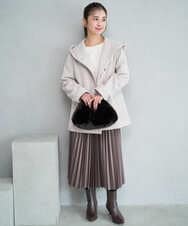 F1JAD55360 MK MICHEL KLEIN(小さいサイズ)(メゾン ドゥ サンク) 【小さいサイズ】エアリアルウール ミドル丈フーデットコート ベージュ