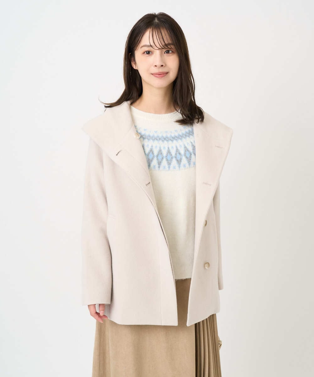 F1JAD55360 MK MICHEL KLEIN(小さいサイズ)(メゾン ドゥ サンク) 【小さいサイズ】エアリアルウール ミドル丈フーデットコート ベージュ