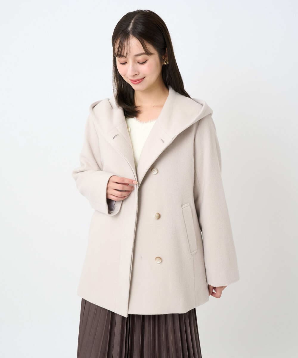 F1JAD55360 MK MICHEL KLEIN(小さいサイズ)(メゾン ドゥ サンク) 【小さいサイズ】エアリアルウール ミドル丈フーデットコート ベージュ