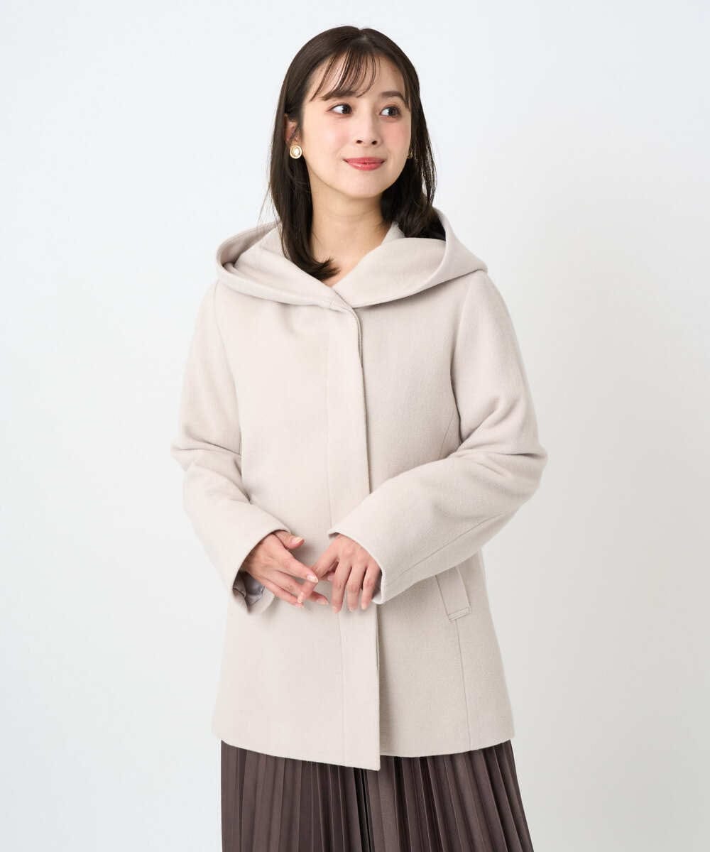 F1JAD55360 MK MICHEL KLEIN(小さいサイズ)(メゾン ドゥ サンク) 【小さいサイズ】エアリアルウール ミドル丈フーデットコート ベージュ