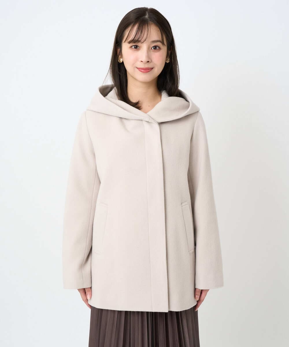 F1JAD55360 MK MICHEL KLEIN(小さいサイズ)(メゾン ドゥ サンク) 【小さいサイズ】エアリアルウール ミドル丈フーデットコート ベージュ