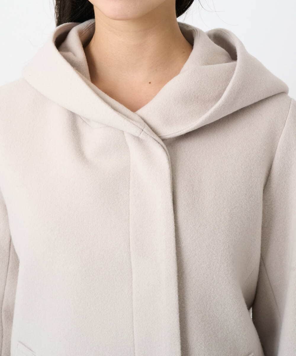 F1JAD55360 MK MICHEL KLEIN(小さいサイズ)(メゾン ドゥ サンク) 【小さいサイズ】エアリアルウール ミドル丈フーデットコート ベージュ