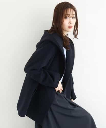 F1JAD55360 MK MICHEL KLEIN(小さいサイズ) 【小さいサイズ】エアリアルウール ミドル丈フーデットコート