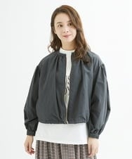F1JAX33210 MK MICHEL KLEIN(小さいサイズ)(メゾン ドゥ サンク) 【小さいサイズ】ノーカラーナイロンブルゾン/洗える ダークグレー