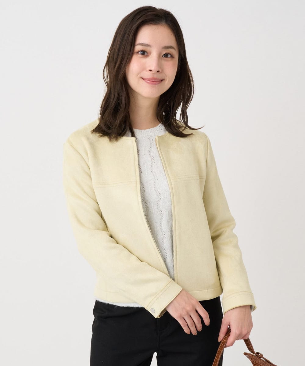 F1JDD32190 MK MICHEL KLEIN(小さいサイズ)(メゾン ドゥ サンク) 【小さいサイズ】フェイクスウェードショートブルゾン/洗える ライトイエロー