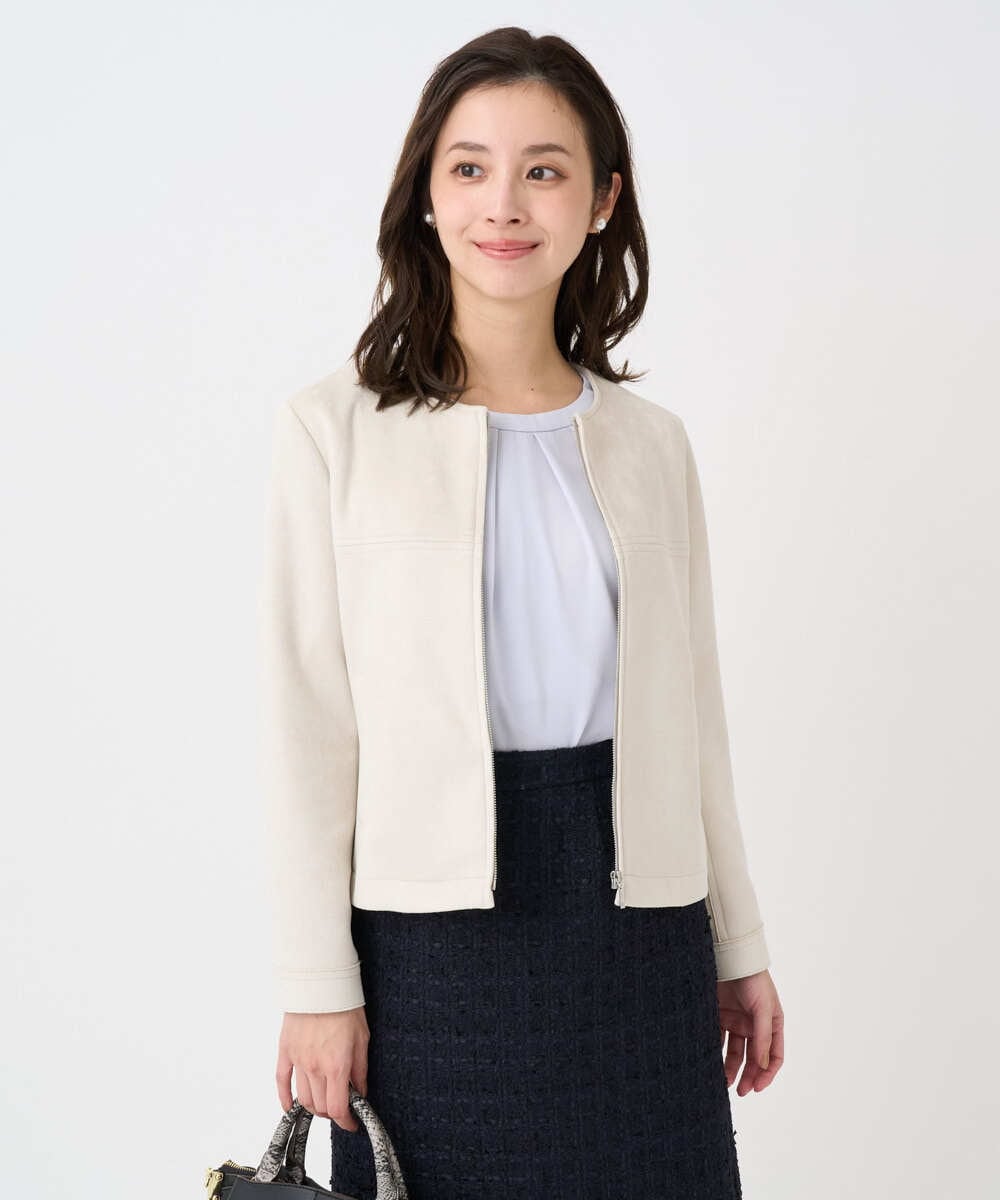 F1JDD32190 MK MICHEL KLEIN(小さいサイズ)(メゾン ドゥ サンク) 【小さいサイズ】フェイクスウェードショートブルゾン/洗える ベージュ