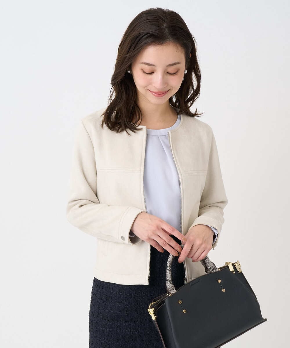 F1JDD32190 MK MICHEL KLEIN(小さいサイズ)(メゾン ドゥ サンク) 【小さいサイズ】フェイクスウェードショートブルゾン/洗える ベージュ