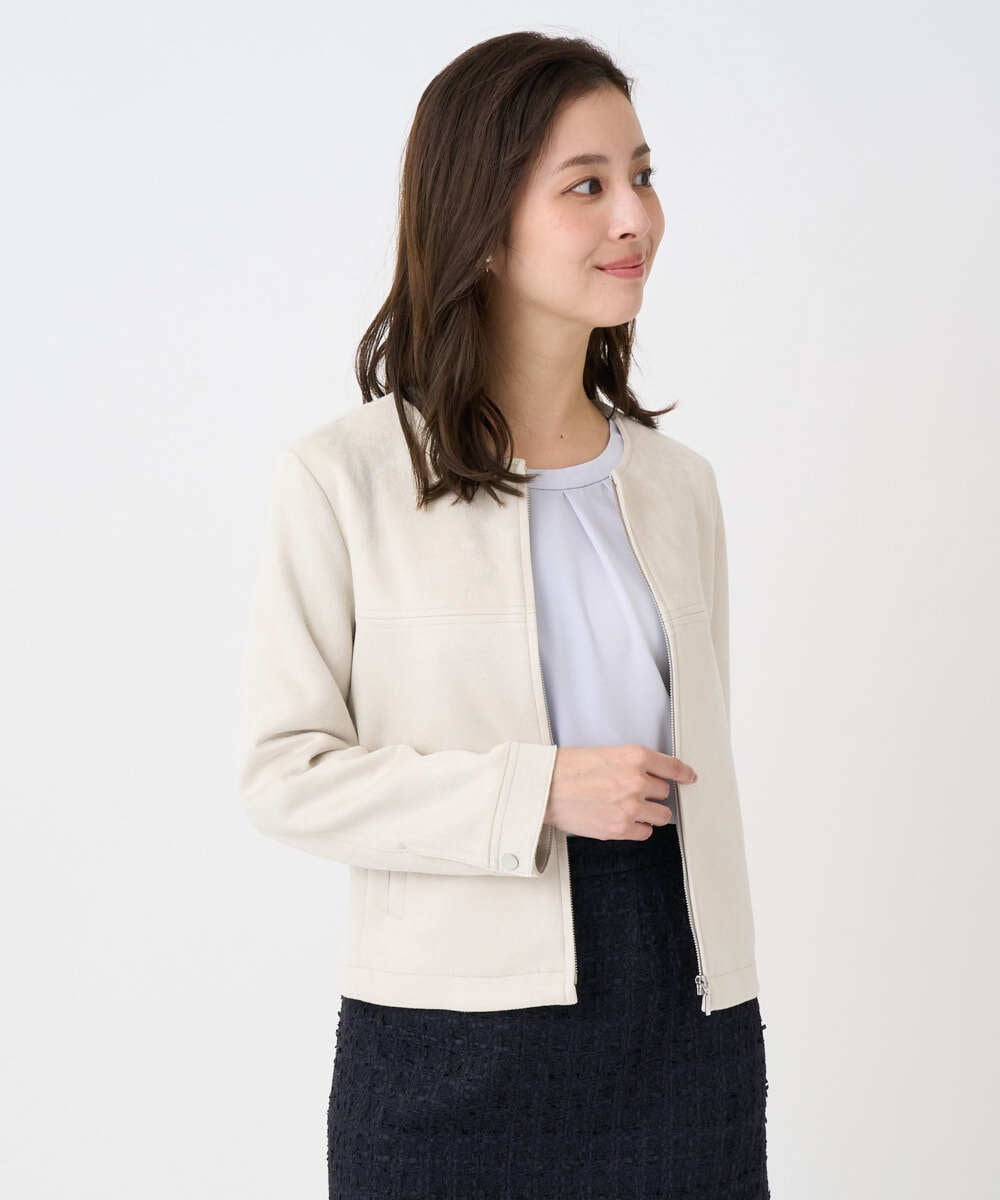 F1JDD32190 MK MICHEL KLEIN(小さいサイズ)(メゾン ドゥ サンク) 【小さいサイズ】フェイクスウェードショートブルゾン/洗える ベージュ