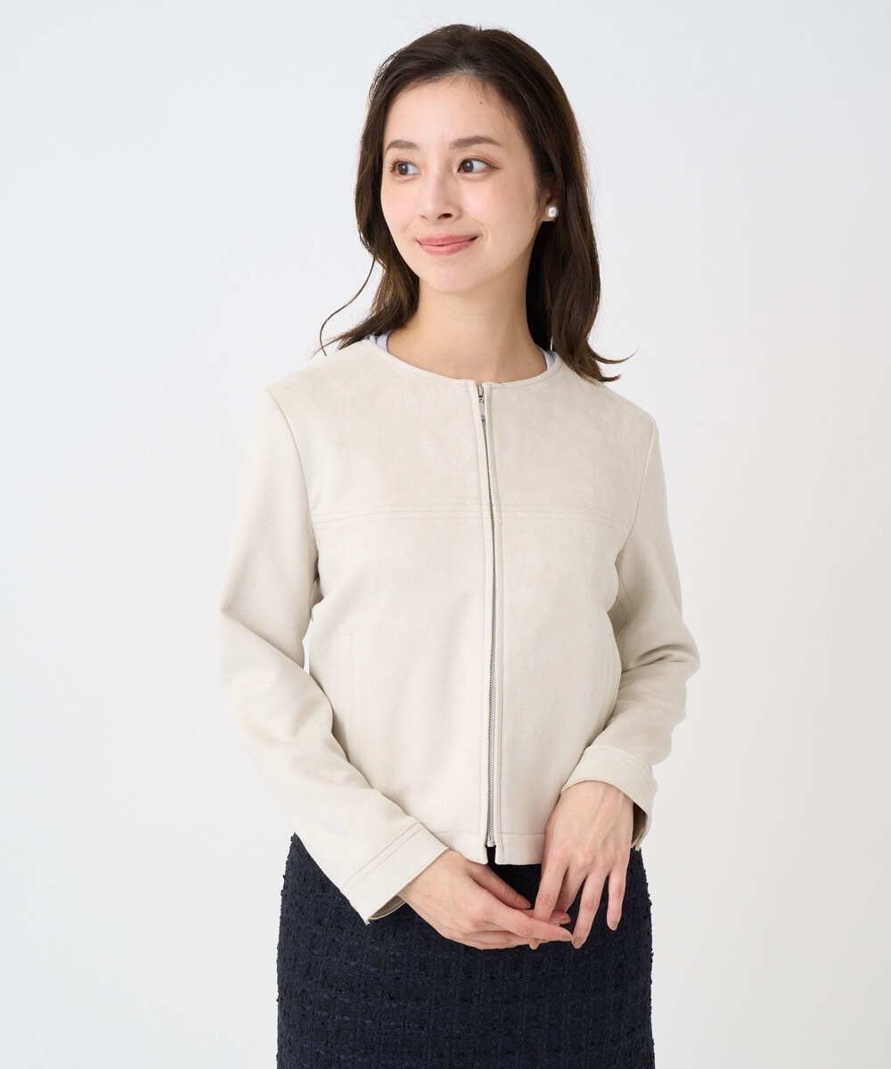 F1JDD32190 MK MICHEL KLEIN(小さいサイズ)(メゾン ドゥ サンク) 【小さいサイズ】フェイクスウェードショートブルゾン/洗える ベージュ