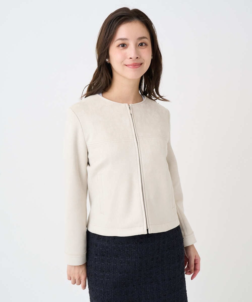 F1JDD32190 MK MICHEL KLEIN(小さいサイズ)(メゾン ドゥ サンク) 【小さいサイズ】フェイクスウェードショートブルゾン/洗える ベージュ