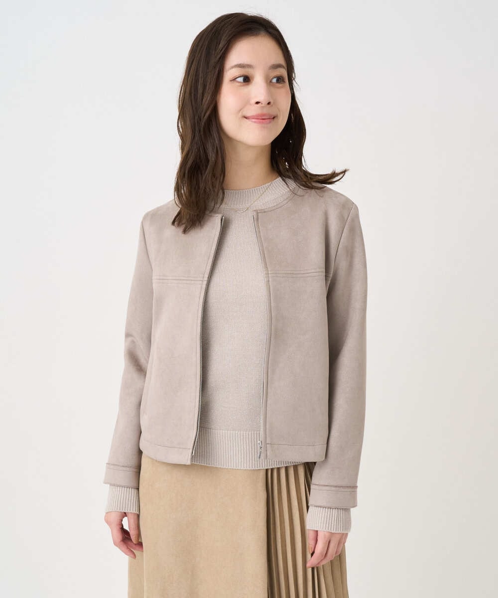 F1JDD32190 MK MICHEL KLEIN(小さいサイズ)(メゾン ドゥ サンク) 【小さいサイズ】フェイクスウェードショートブルゾン/洗える モカ