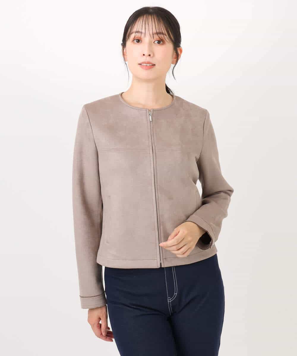 F1JDD32190 MK MICHEL KLEIN(小さいサイズ)(メゾン ドゥ サンク) 【小さいサイズ】フェイクスウェードショートブルゾン/洗える ベージュ