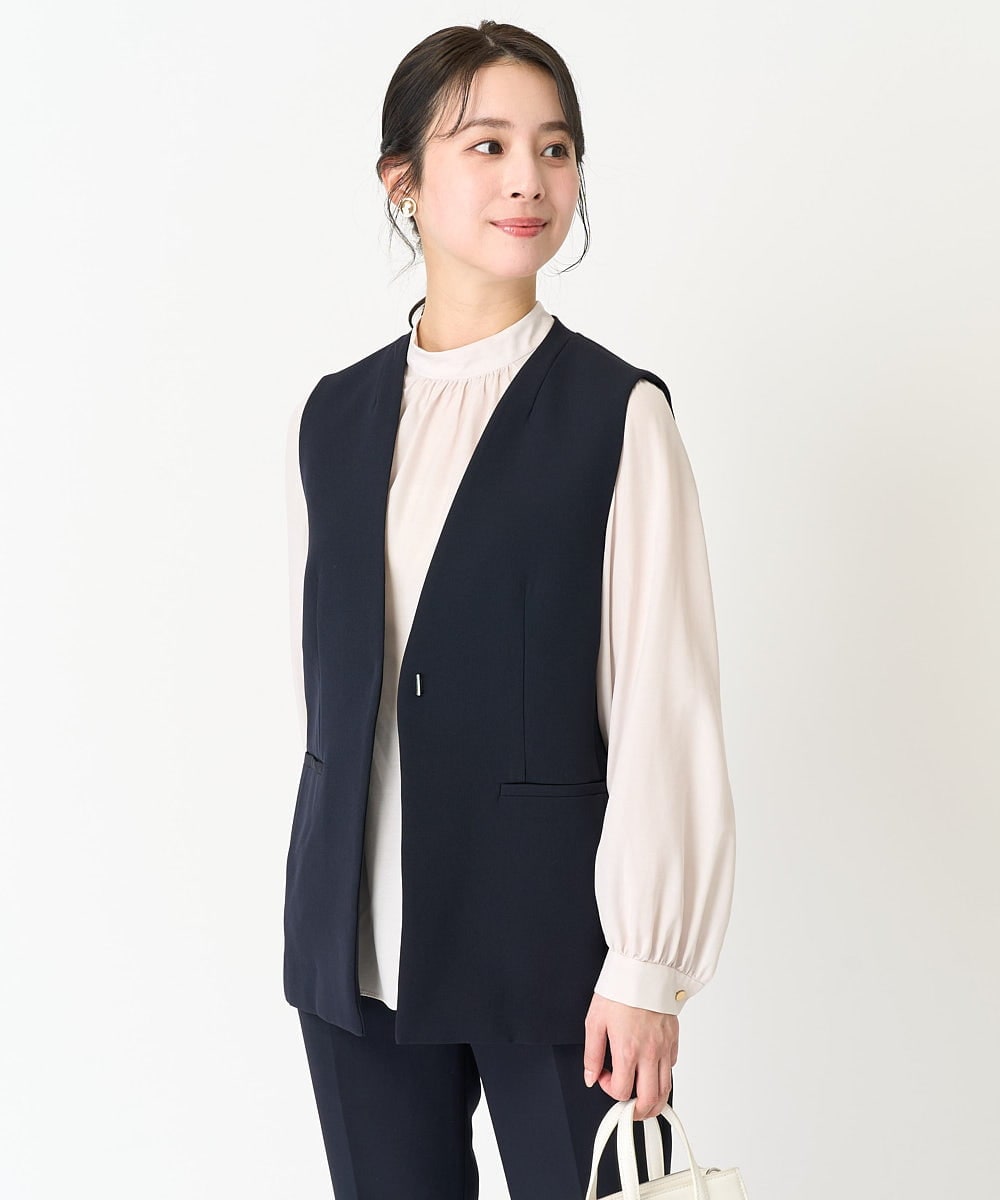 F1JFA10190 MK MICHEL KLEIN(小さいサイズ)(メゾン ドゥ サンク) 【小さいサイズ】Vネックノーカラージレ/制菌加工/洗える ネイビー