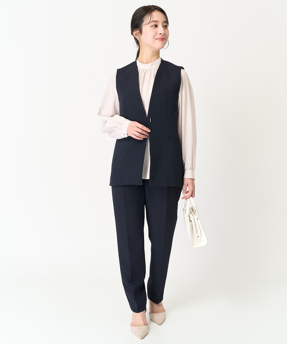 F1JFA10190 MK MICHEL KLEIN(小さいサイズ)(メゾン ドゥ サンク) 【小さいサイズ】Vネックノーカラージレ/制菌加工/洗える ネイビー