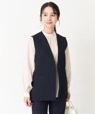 F1JFA10190 MK MICHEL KLEIN(小さいサイズ)(メゾン ドゥ サンク) 【小さいサイズ】Vネックノーカラージレ/制菌加工/洗える ネイビー